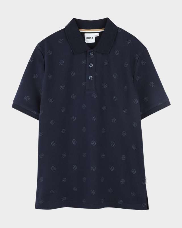Boy's Short-Sleeve Tonal Print Polo Shirt, Size 4-5
